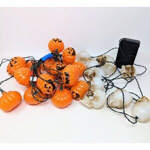 VTG Pumpkin JOL & Gemmy Skull String Lights ~ Plays Halloween Movie Theme Music